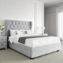 Grey Velvet Double Ottoman Bed with Diamante Headboard - Safina