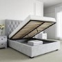 Grey Velvet Double Ottoman Bed with Diamante Headboard - Safina