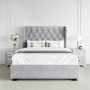 Grey Velvet Double Ottoman Bed with Diamante Headboard - Safina