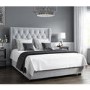 Grey Velvet Double Ottoman Bed with Diamante Headboard - Safina