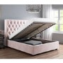 Pink Velvet Double Ottoman Bed with Diamante Headboard - Safina