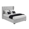 Grey Velvet Double Ottoman Bed with Winged Studded Headboard - Safina