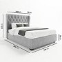 Grey Velvet Double Ottoman Bed with Winged Studded Headboard - Safina