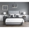 Grey Velvet Double Ottoman Bed with Winged Studded Headboard - Safina