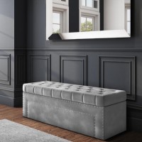 Grey Velvet Ottoman Blanket Box with Stud Detail - Safina