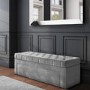 Grey Velvet Ottoman Blanket Box with Stud Detail - Safina