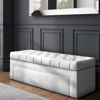 Silver Grey Velvet Ottoman Blanket Box with Stud Detail- Safina