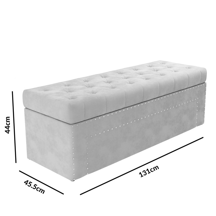 Silver Grey Velvet Ottoman Blanket Box with Stud Detail- Safina