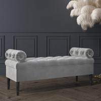 Grey Velvet End-of-Bed Ottoman Storage Bench with Bolster Cushions - Safina