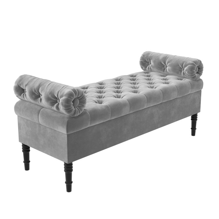 Grey Velvet End-of-Bed Ottoman Storage Bench with Bolster Cushions - Safina