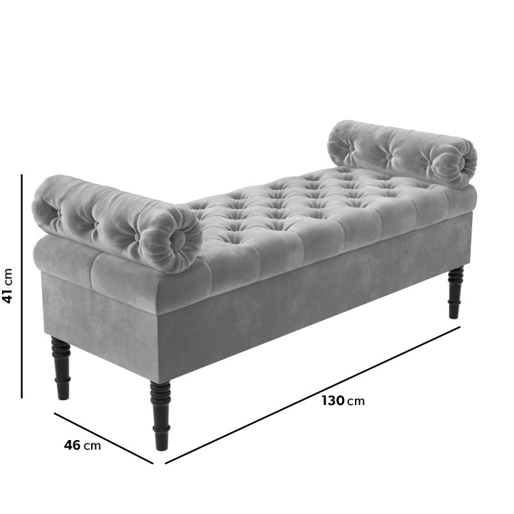 Grey Velvet End-of-Bed Ottoman Storage Bench with Bolster Cushions - Safina