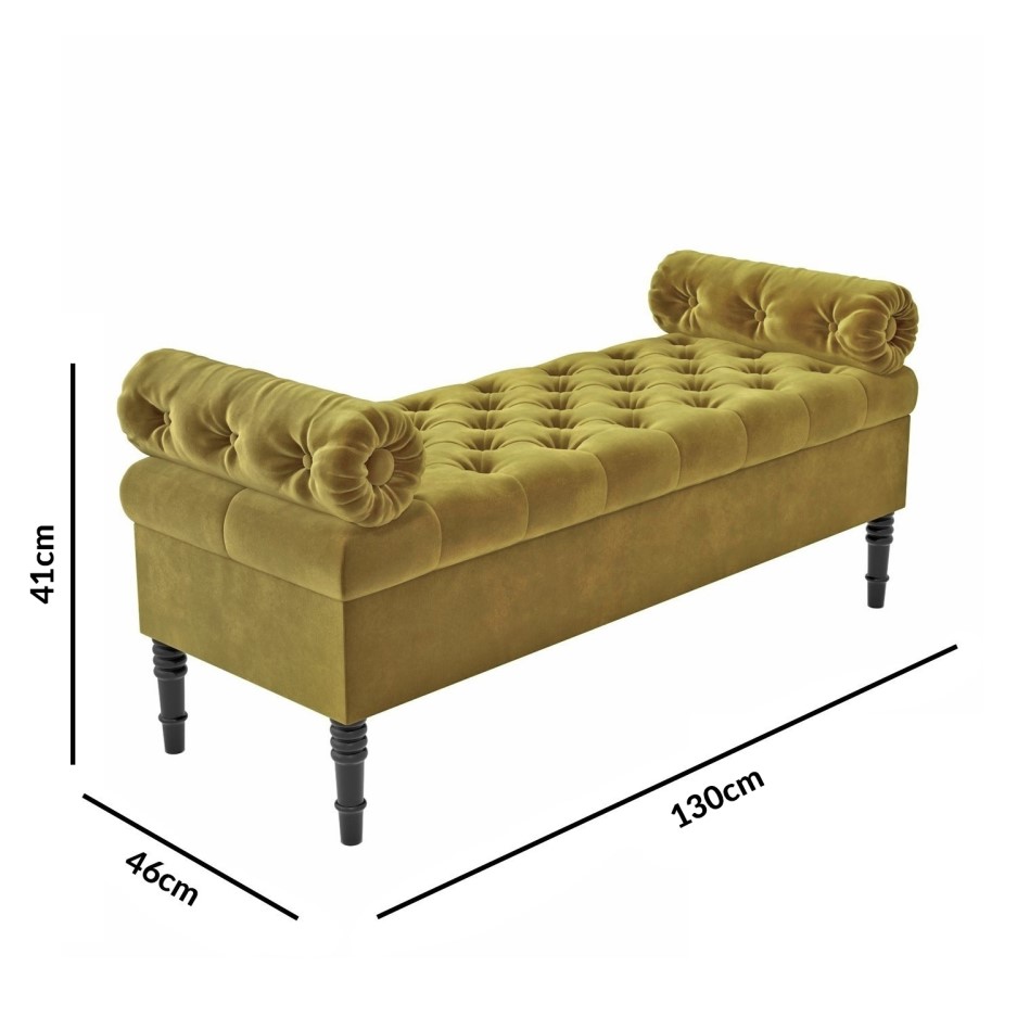 Safina Ottoman Storage Bench in Olive Green Velvet with Bolster Cushions - BuyItDirect.ie