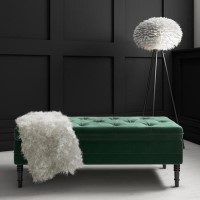 Dark Green Velvet Ottoman Storage Bench - Safina