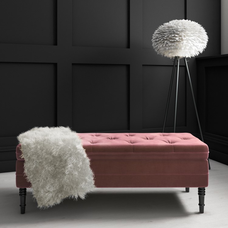 Safina Storage Bench in Blush Pink Velvet