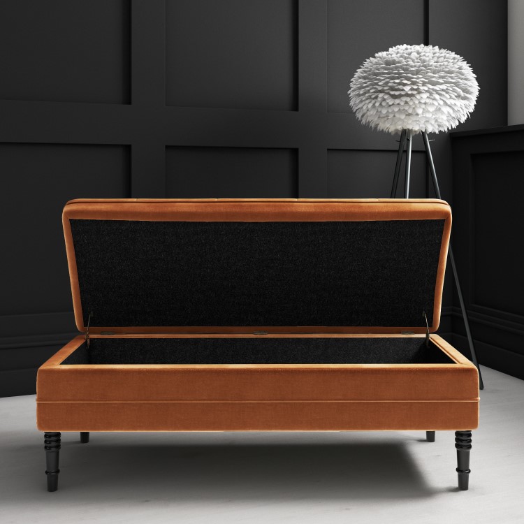 Safina Hallway Storage Bench in Burnt Orange Velvet 