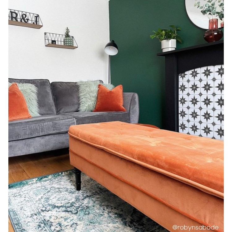 Orange Velvet Ottoman Storage Bench - Safina