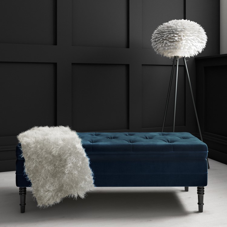 Safina Hallway Storage Bench in Navy Blue Velvet