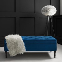 Navy Blue Velvet End-of-Bed Ottoman Storage Bench with Button Detail - Safina Navy Blue Velvet End-of-Bed Ottoman Storage Bench with Button Detail - Safina