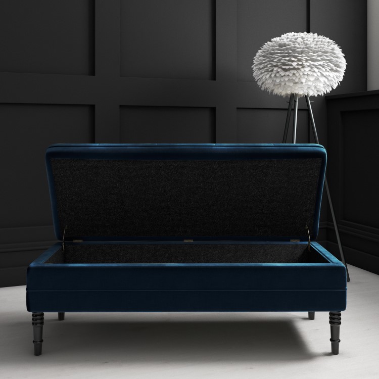 Safina Hallway Storage Bench in Navy Blue Velvet