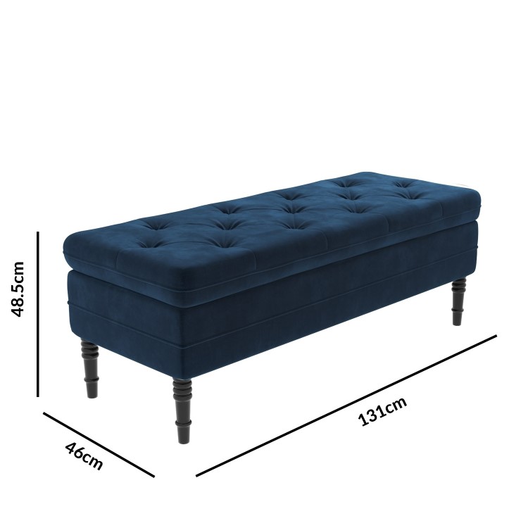 Safina Hallway Storage Bench in Navy Blue Velvet