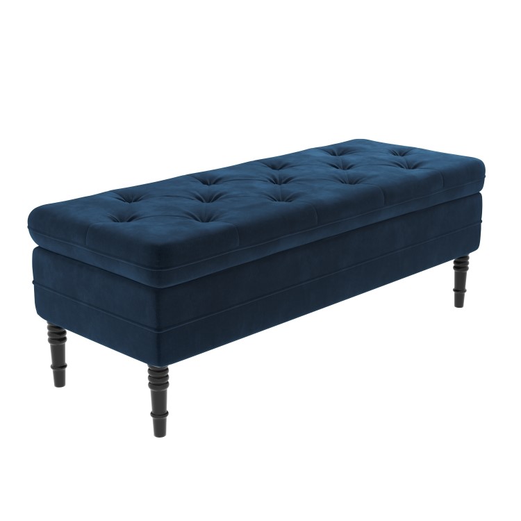Safina Hallway Storage Bench in Navy Blue Velvet