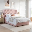SAF059A Pink Velvet Double Ottoman Bed with Winged Chesterfield Headboard - Safina