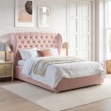 SAF060A Pink Velvet King Size Ottoman Bed with Winged Chesterfield Headboard - Safina