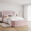 Pink Velvet King Size Ottoman Bed with Winged Headboard - Safina