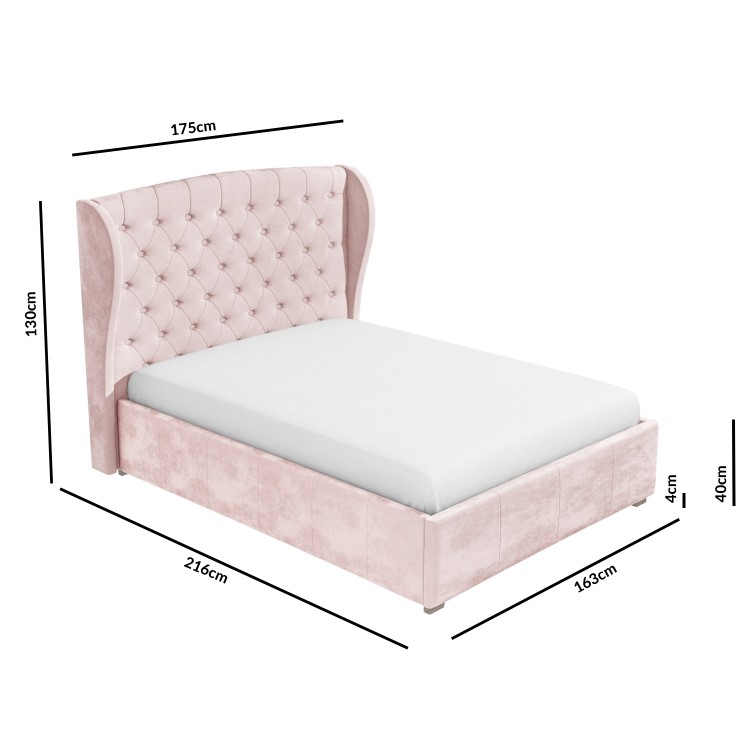Pink Velvet King Size Ottoman Bed with Matching Blanket Box - Safina