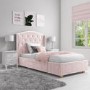 Pink Velvet Upholstered Single Bed Frame with Storage Drawer - Safina