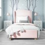 Pink Velvet Upholstered Single Bed Frame with High Winged Headboard - Safina