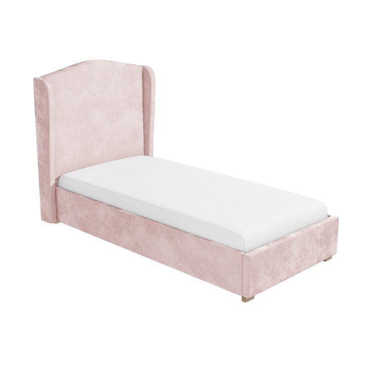 Pink Velvet Upholstered Single Bed Frame with High Winged Headboard - Safina