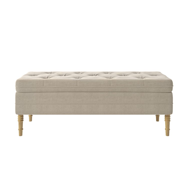 Beige Fabric End-of-Bed Ottoman Storage Bench - Safina