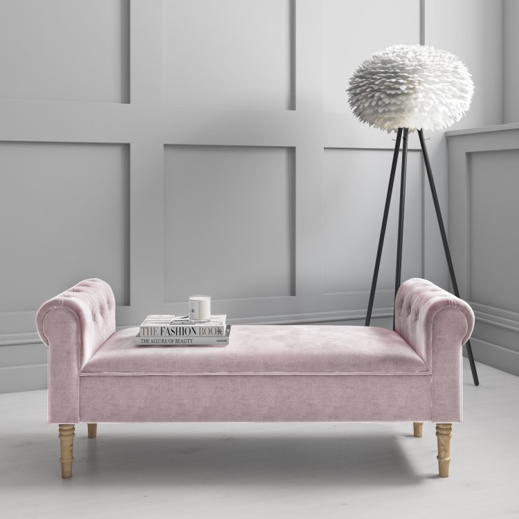 Safina Pink Velvet Hallway Bench with Quilted Arm Rest