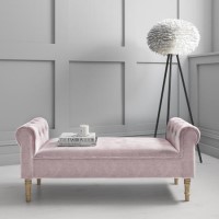 Safina Pink Velvet Hallway Bench with Quilted Arm Rest