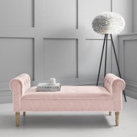 Pink Velvet End-of-Bed Bench with Buttoned Armrests - Safina