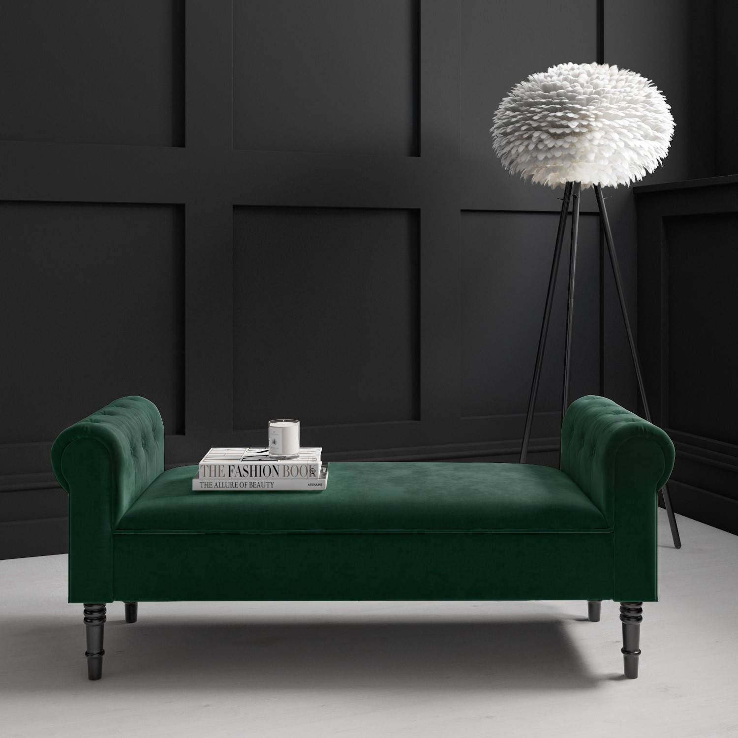Safina Green Velvet Hallway Bench With Quilted Arm Rest Buy It