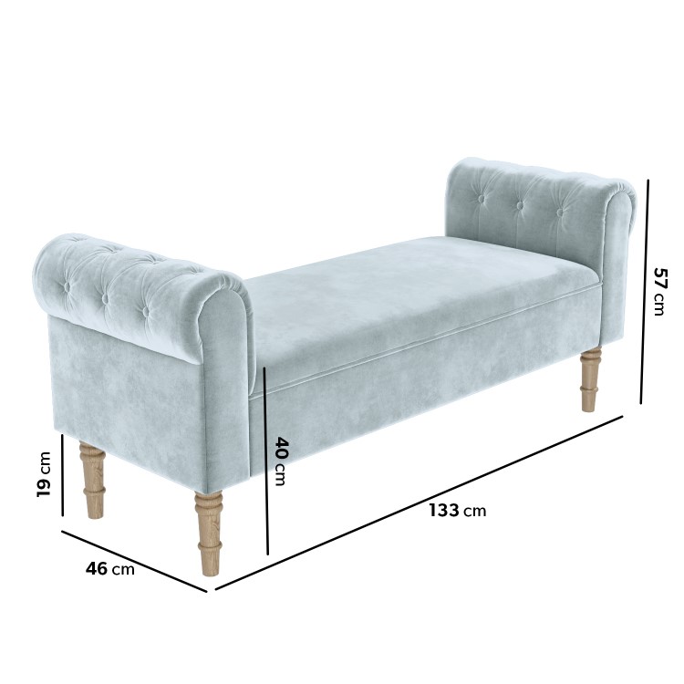 End-of-Bed Bench in Light Blue Velvet with Chesterfield Armrests - Safina