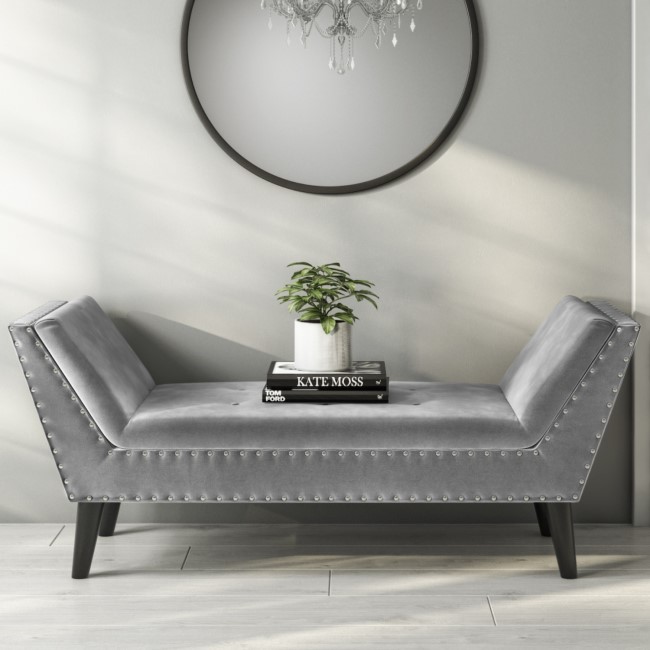 Cushioned End-of-Bed Bench in Grey Velvet - Safina