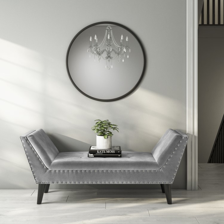 Cushioned End-of-Bed Bench in Grey Velvet - Safina