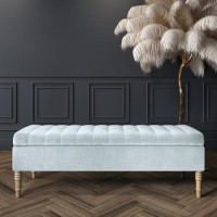Light Blue Velvet End-of-Bed Ottoman Storage Bench - Safina