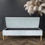 Light Blue Velvet End-of-Bed Ottoman Storage Bench - Safina