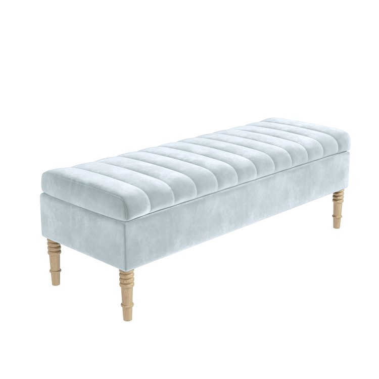 Light Blue Velvet End-of-Bed Ottoman Storage Bench - Safina