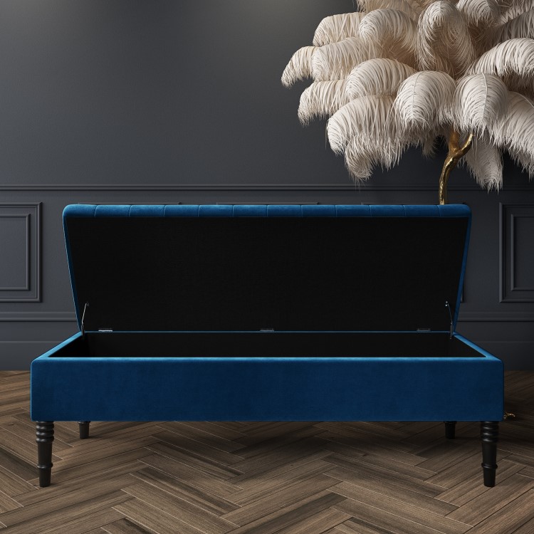 Navy Blue Velvet End-of-Bed Ottoman Storage Bench - Safina