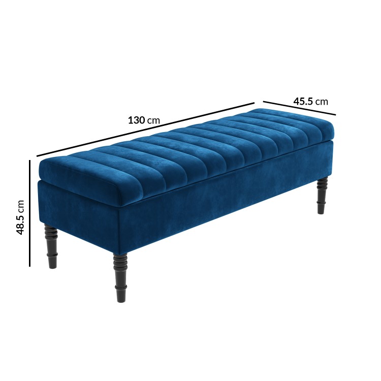 Navy Blue Velvet End-of-Bed Ottoman Storage Bench - Safina