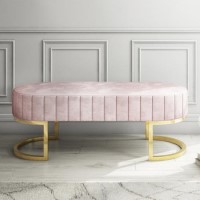 Safina Velvet Bench in Baby Pink with Gold Legs