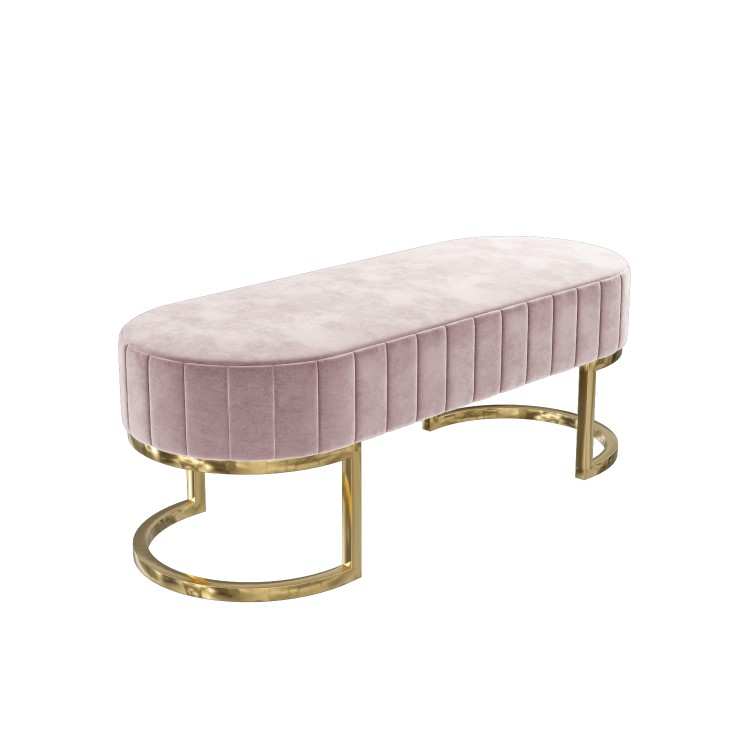Safina Velvet Bench in Baby Pink with Gold Legs