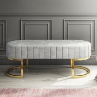 Safina Velvet Hallway Bench in Silver Grey with Gold Legs