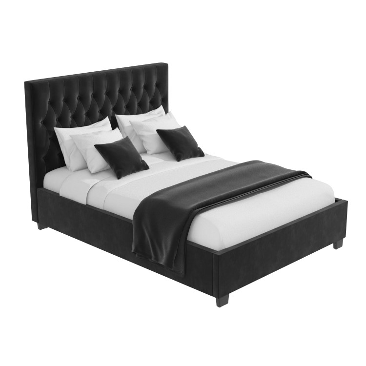 Dark Grey Velvet King Size Ottoman Bed with Chesterfield Headboard - Safina