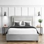 Grey Velvet Double Ottoman Bed with Studded Headboard - Safina